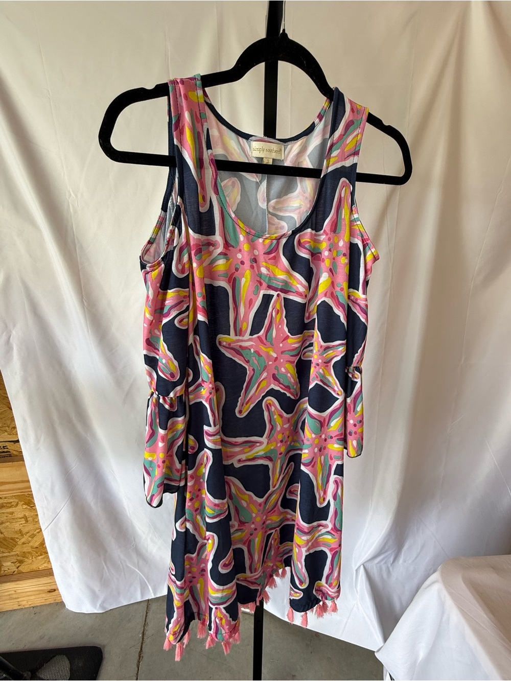 Simply Southern Small Women’s Dress Cold Shoulder Starfish Navy